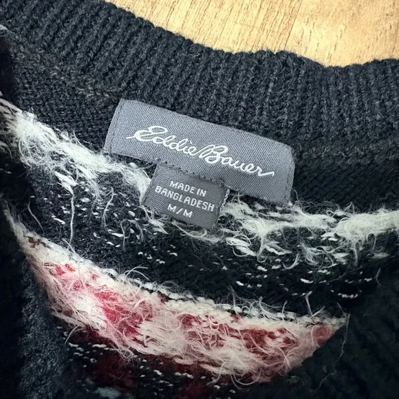 Eddie Bauer Fair Isle Sweater Womens M Medium Black Nordic Winter Pullover - Picture 5 of 5